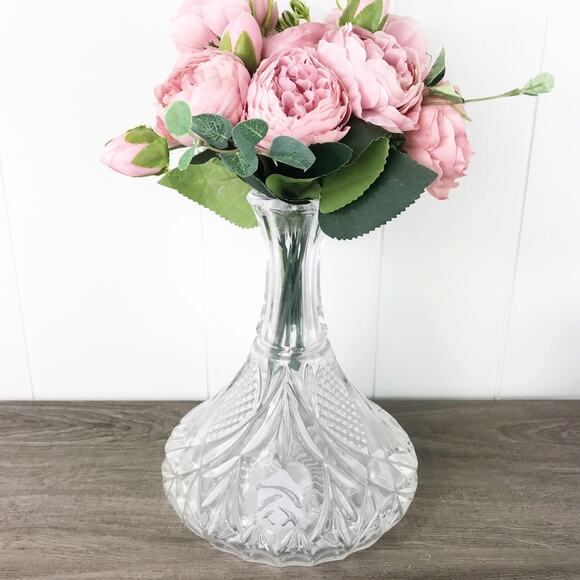 VINTAGE Lead Crystal Floral Vase Decanter